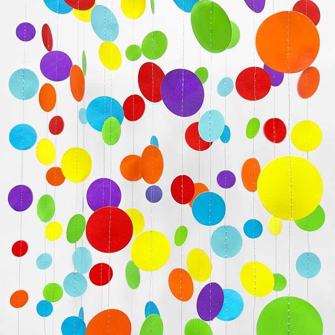 Rainbow Party Decorations Colorful Circle Dots Hanging Paper Garland Streamer by pinkblume