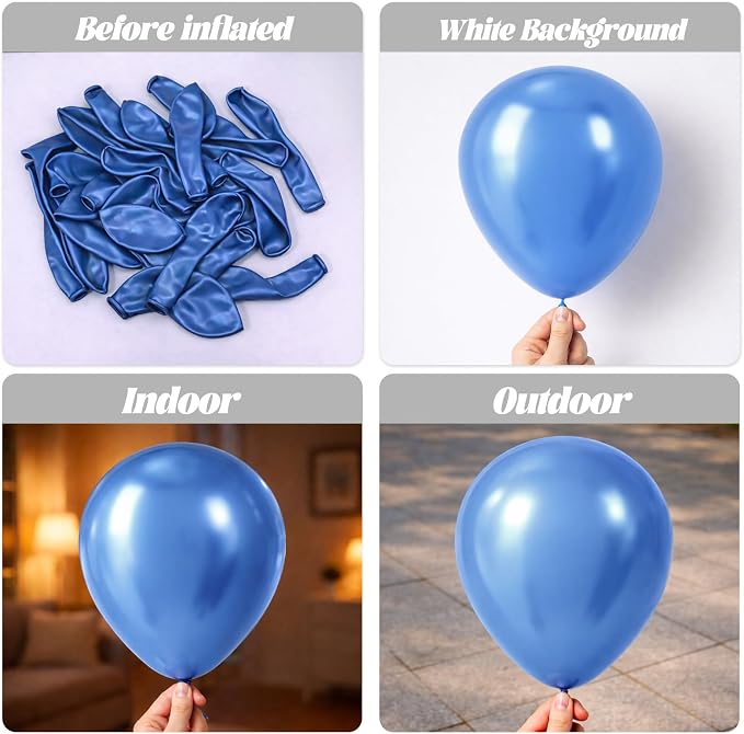 Voircoloria 130pcs Metallic Blue Balloons Arch Kit, 18 12 10 5 Inch | - Image 3