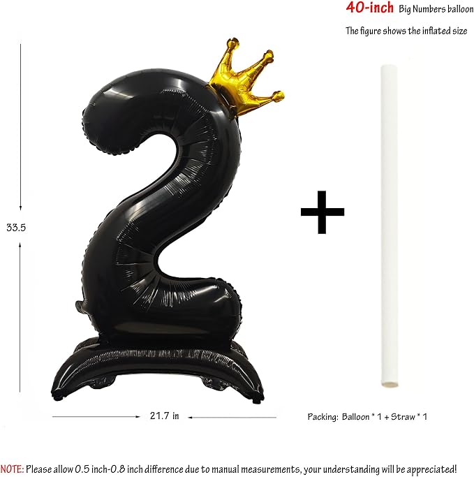 Black Crown Number 2 Balloon Standing Black Princess Digital 2 Foil Balloon | - Image 2