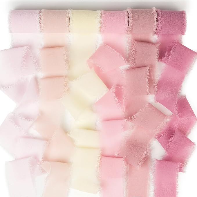 Pink Chiffon Ribbon 1 Inch x 3Yds Pastel Pink/Peach/Cream/Blushing Rose/Dusty by MLURCU