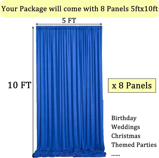 40ftx10ft Wrinkle Free Royal Blue Backdrop Curtains - Image 6