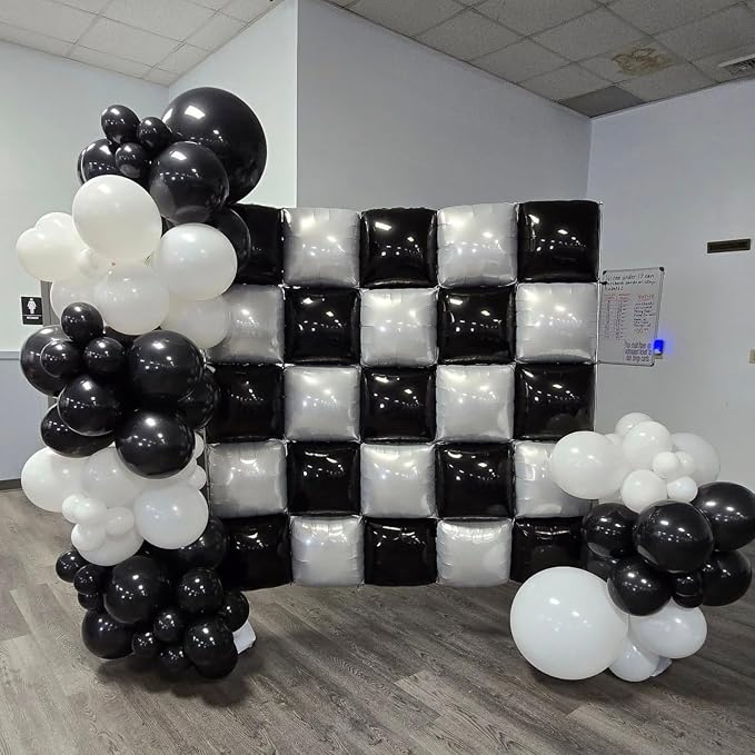 Black and Pearl White Double Sided Square Foil Balloons Wall, 19 Inches Chrome - Image 5