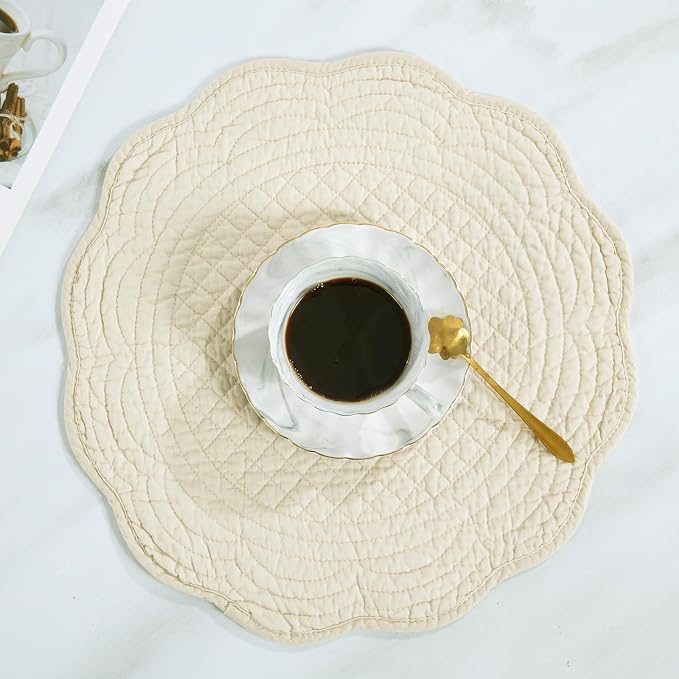 HOMBYS Quilted Placemats Set of 6 Washable Round Placemats - Image 6