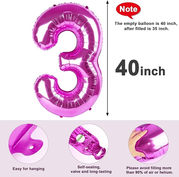 3 Balloon Numbers Birthday Decorations, 40In Rose Purple Balloons - Image 5