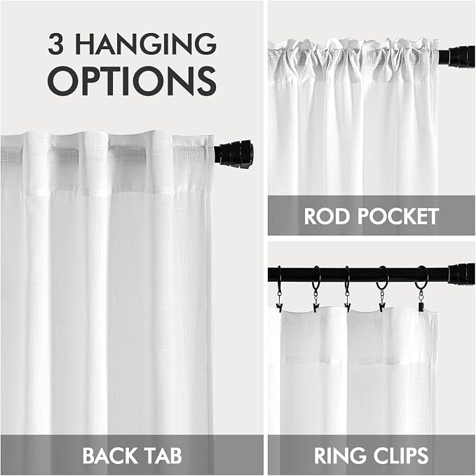 MIULEE White Linen Curtains 102 Inch Long 2 Panels - Image 3