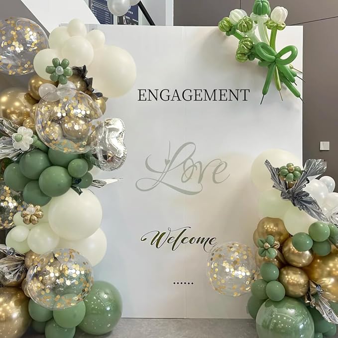 Sage Green White Gold Balloon Garland Arch Kit - Image 6