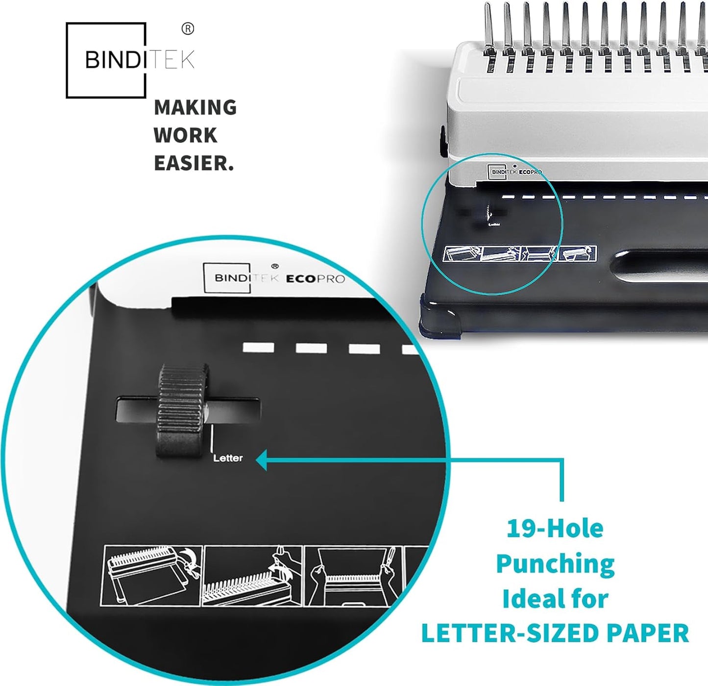 Binditek Binding Machine, 19-Hole, 450 Sheets, Comb Binder Machines with 100 PCS 1/2" Comb Spines, for Letter Size, A5 or Smaller Sizes
