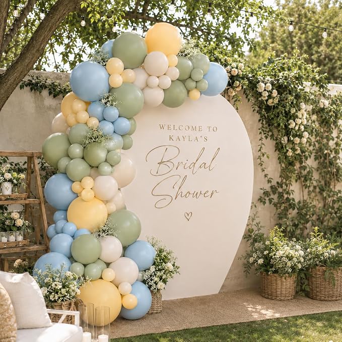 HILAVO Sage Green Dusty Blue Yellow Balloon Garland 126 Pcs Slate Blue Olive - Image 3