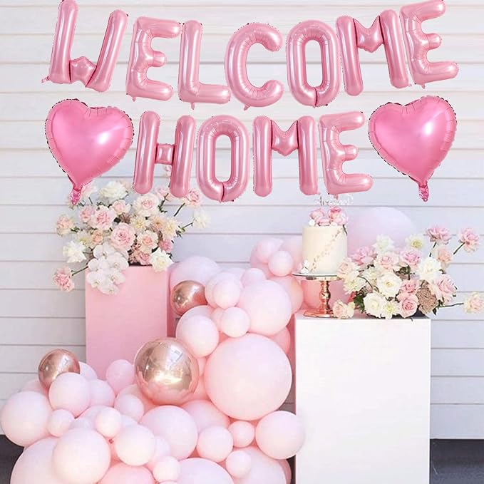 TONIFUL 16 Inch Pink WELCOME HOME Foil Letter Balloons Banner Decorations | - Image 4
