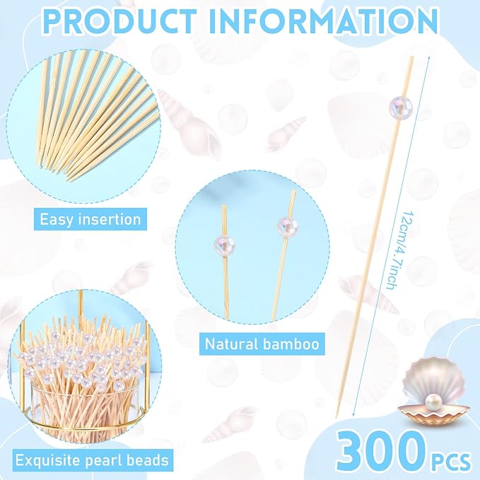 Reallnaive 300 Pcs Cocktail Pick Pearl Fancy Toothpick - Image 2