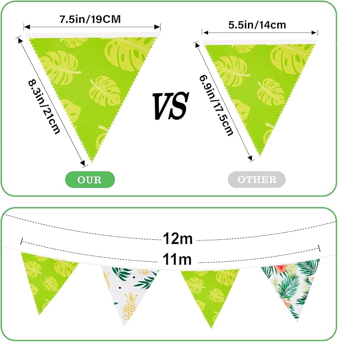 G2PLUS Tropical Fabric Bunting Banner, 39FT Extra Long Reusable Cotton Triangle - Image 2
