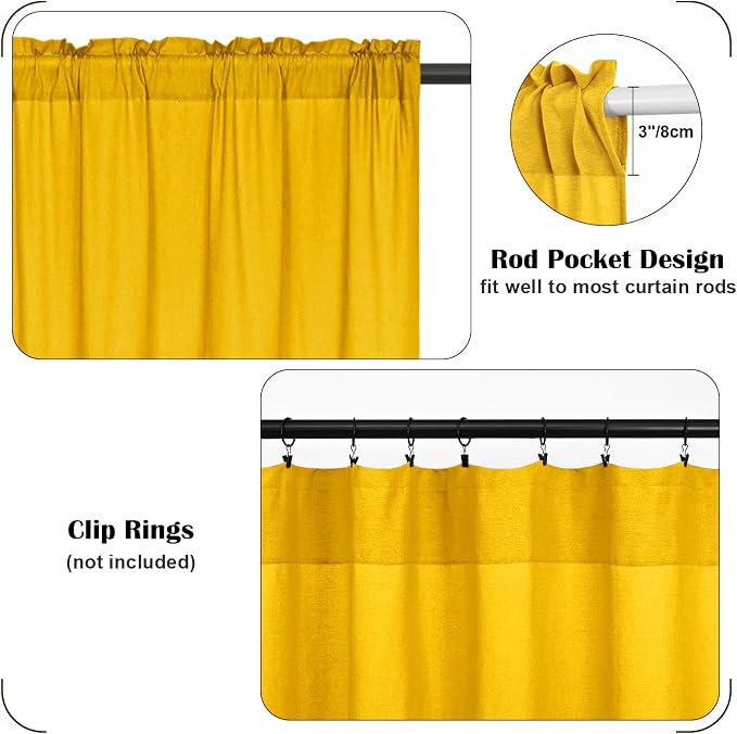 Farmhouse Valance Curtains, Boho Cotton Linen Kitchen Valance, Rod Pocket - Image 6