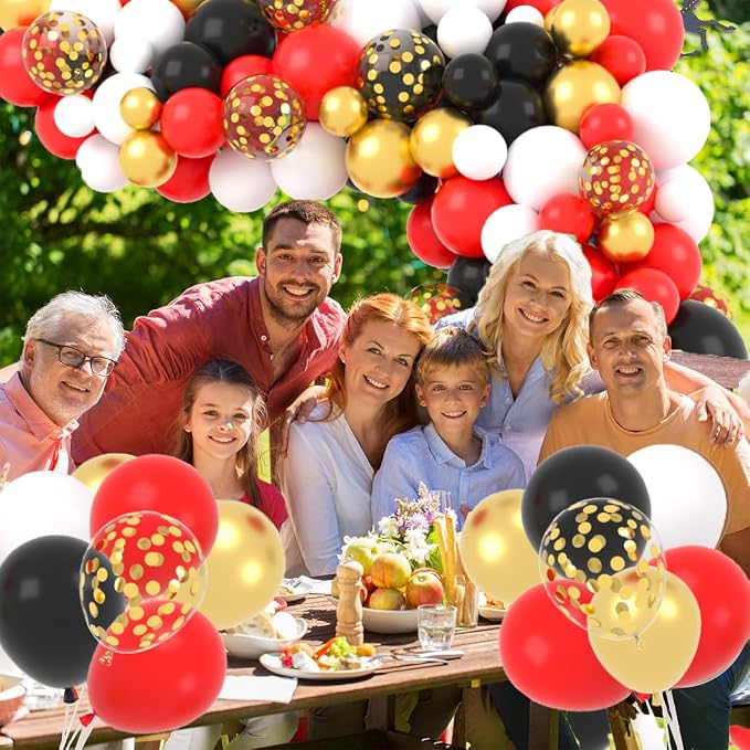 Red White Gold Black Balloon Garland Arch - Image 6