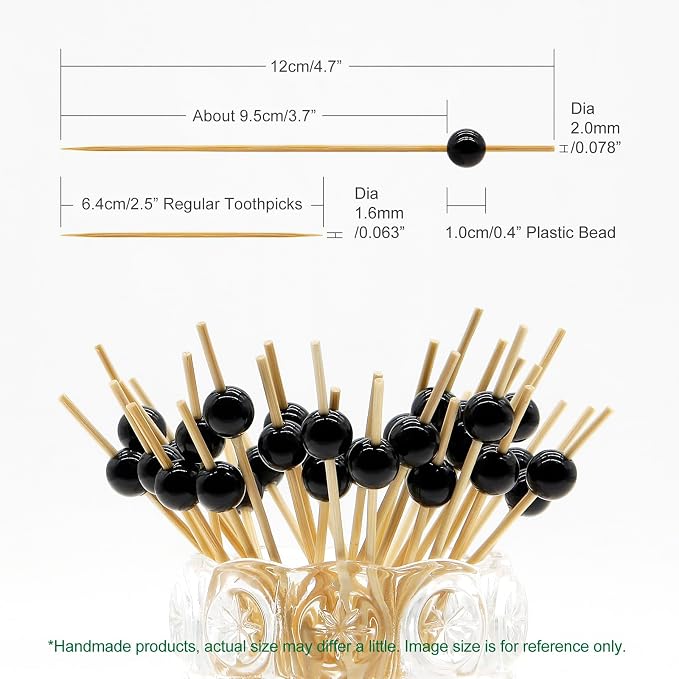 Minisland Black Pearl Bamboo Cocktail Picks, Fancy Appetizer Toothpicks | 4.7 - Image 2