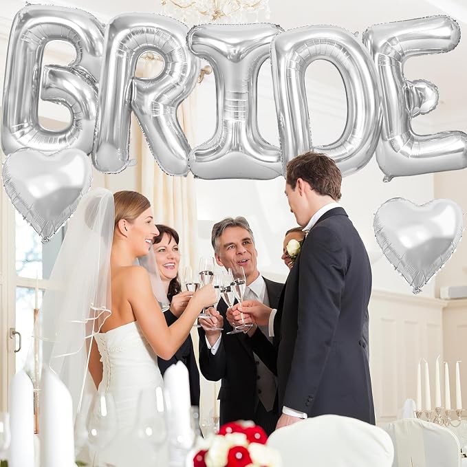 40inch Silver BRIDE Letter Balloons, Giant Silver Bride Foil Helium Balloon - Image 7