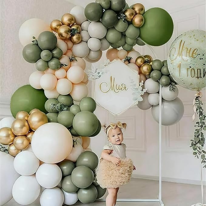 PartyWoo Sage Green Balloon Arch Kit 142pcs Dusty Boho Green Balloons | Olive - Image 5