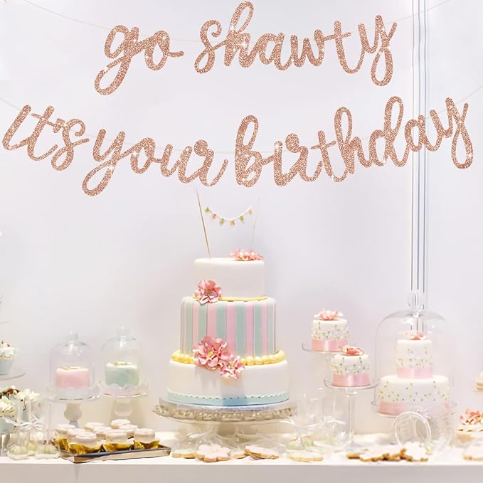 BEISHIDA Rose Gold Go Shawty It's Your Birthday Banner - Image 4
