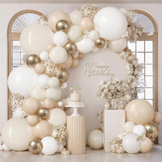Sand White Ivory Gold Balloon Arch Kit, Party Decoration | Light White Beige by Zesliwy