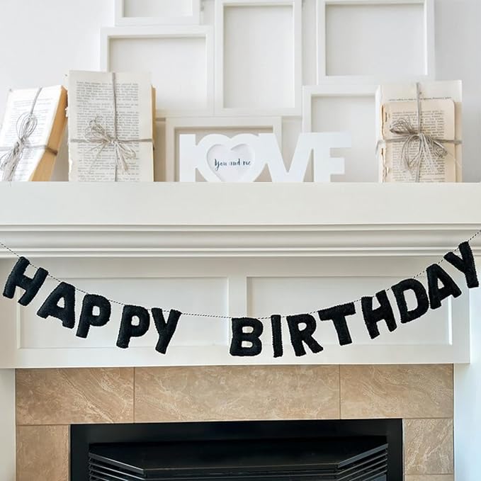 Pre-Strung Reusable 3D Black Happy Birthday Banner Men Birthday Decorations | - Image 4