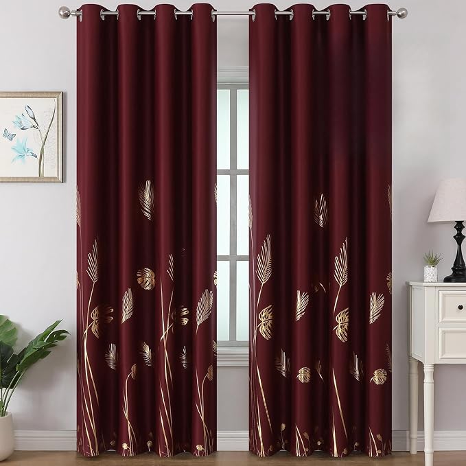 Burgundy Red Blackout Curtains for Living Room 90 Inch Length 2 Panels Set by ESTELARTEXTILER