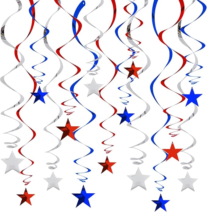 BEISHIDA Red Blue Silver Star Hanging Swirl Decorations, July 4th Hanging Party by Beishida