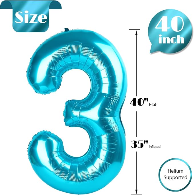 Light Blue Number 3 Balloon 40 Inch - Image 5