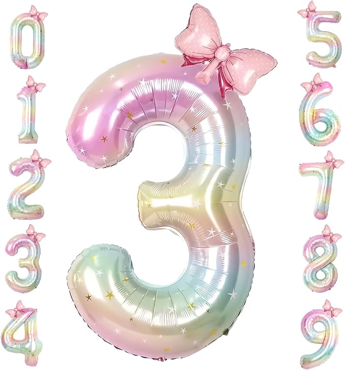 40" Giant Number 3 Balloon Pastel Rainbow Foil by TNCDJKPA