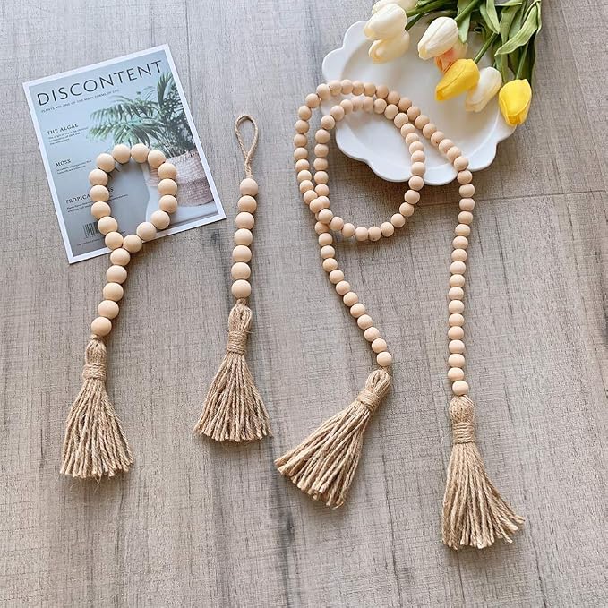 IMIKEYA Wooden Beads Garland: 3PCS Farmhouse Wood Bead Garland - Image 8