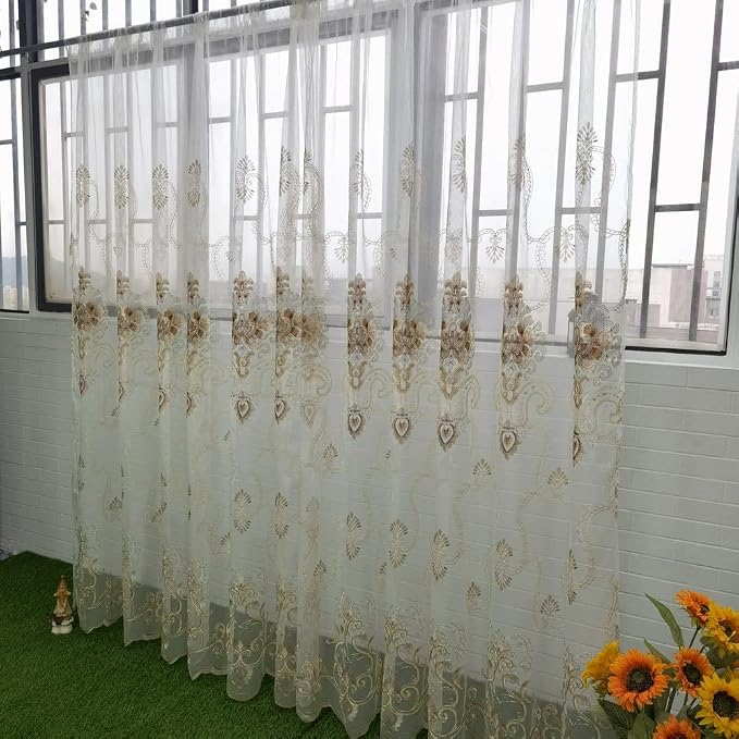 1pc Luxury Embroidered Floral Sheer Tulle Curtain - Image 8