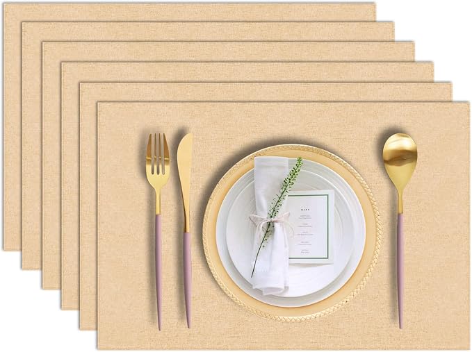Cloth Placemats Set of 6, Cotton Linen Blend Machine Washable Durable Linen by LANDVIEW