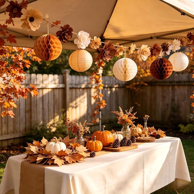 ZOOYOO 12Pcs 6" 10" Honeycomb Balls Decorations Hanging Tissue Paper Pom Poms - Image 4