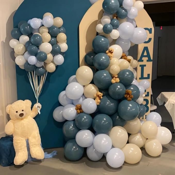 Blue White Balloons Dusty Blue White Beige Balloons 60PCS 12INCH Slate Blue - Image 2