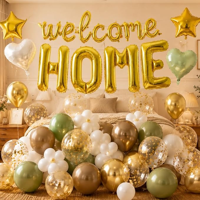 TONIFUL 2 Size Gold Foil WELCOME HOME Balloons Banner Letter Decorations | - Image 7