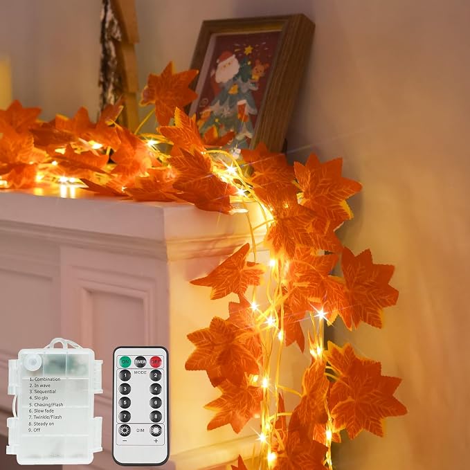 Vine with Fairy Lights Battery Operated, 33ft 100 LED Maple Leaf String Lights by SUDDUS