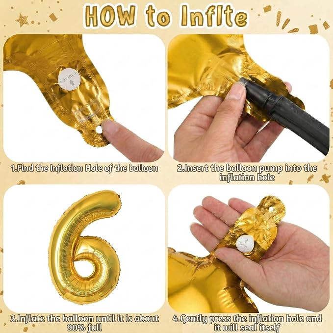 Gold Number 6 Balloon 40 Inch, Shiny Gold Foil Decor - Image 5