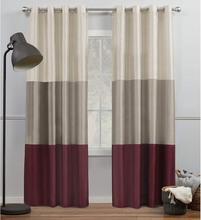 EXCLUSIVE HOME Chateau Striped Faux Silk Grommet Top Curtain Panel Pair by TownCountryLiving