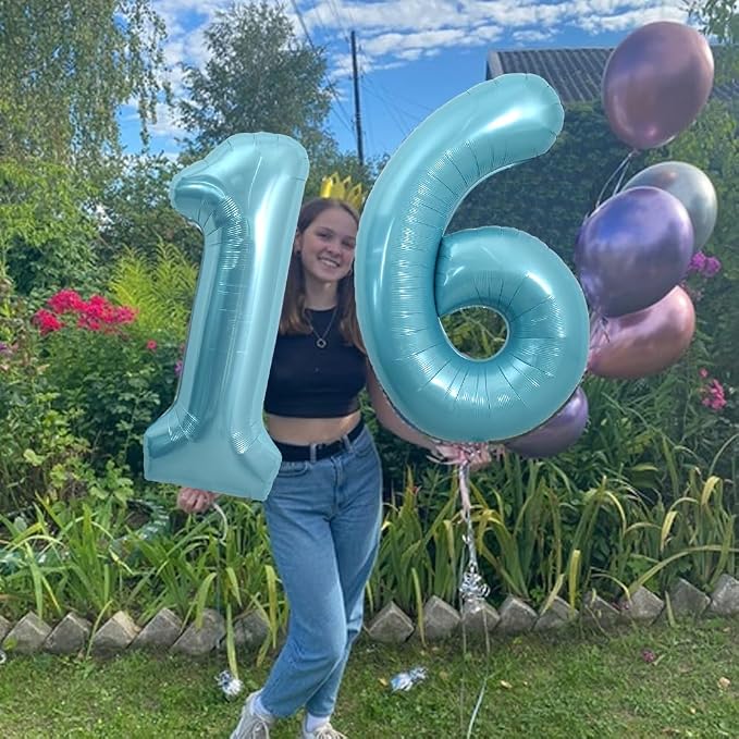 TONIFUL 40 Inch Light Blue Large Numbers Balloons Number 16 Helium Balloons - Image 3