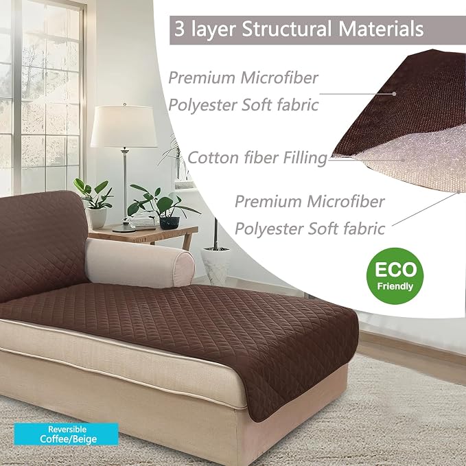 U-NICE HOME Sectional Couch Cover Chaise Lounge Cover, Coffee/Beige | Washable - Image 4