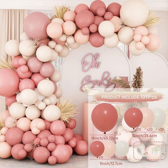 Retro Blush Pink Balloon Arch Kit Boho Pastel Pink Balloons Party Decor | Dusty - Image 8