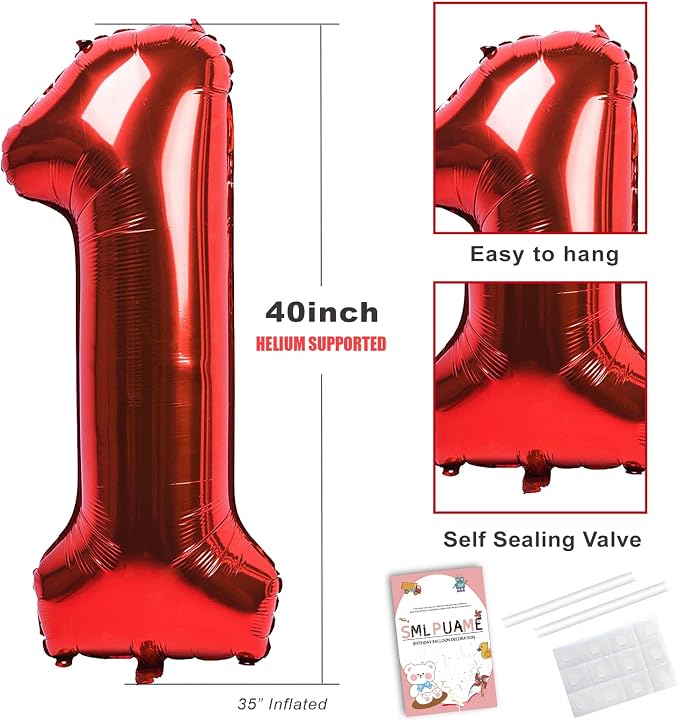 40 Inch Red Number Balloon 0-9, Large Foil Self-Sealing Number 4 Balloon - Image 5