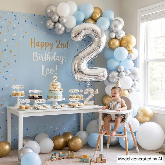 Silver Number 2 Balloon 40 Inch, Sleek Metallic Foil - Image 2