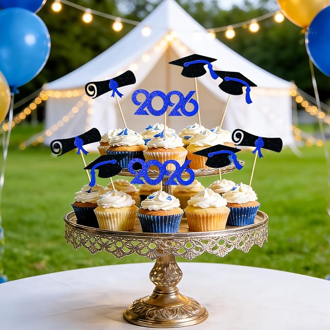 Pre-Assembled Graduation Cupcake Toppers 48 PCS, Class of 2026 Mini Cake - Image 6