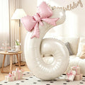 Cream 6 Balloons with Pink Bow Balloons, 40 Inch Giant Self Inflating Beige by KYGNE