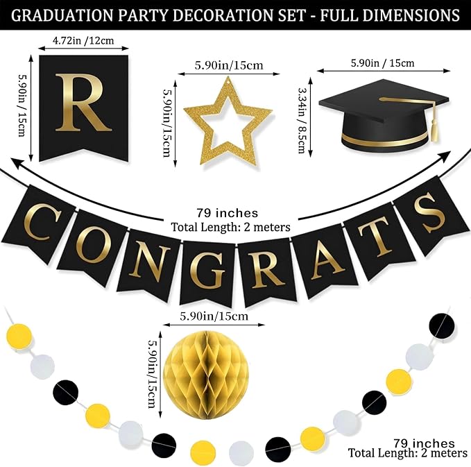 Graduation Decorations 2026-17Pcs Black and Gold Graduation Party Supplies - Image 3