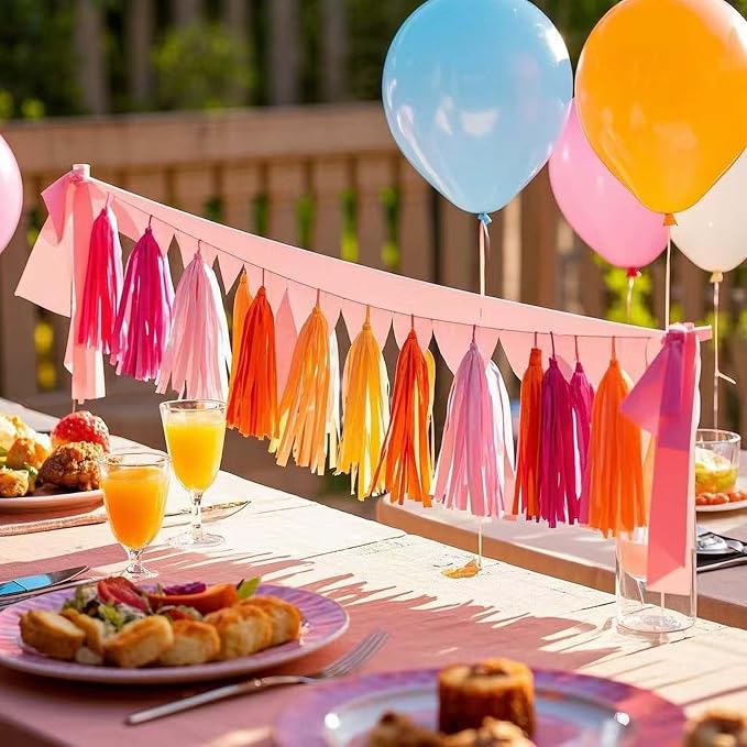 Pink Orange Tissue Paper Tassels 30pcs Hot Pink Orange Pink Streamers - Image 4
