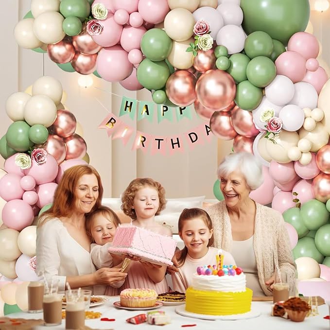 Sage Green Pink Balloon Arch Kit, Sand White, Rose Gold, Different Size | Latex - Image 6