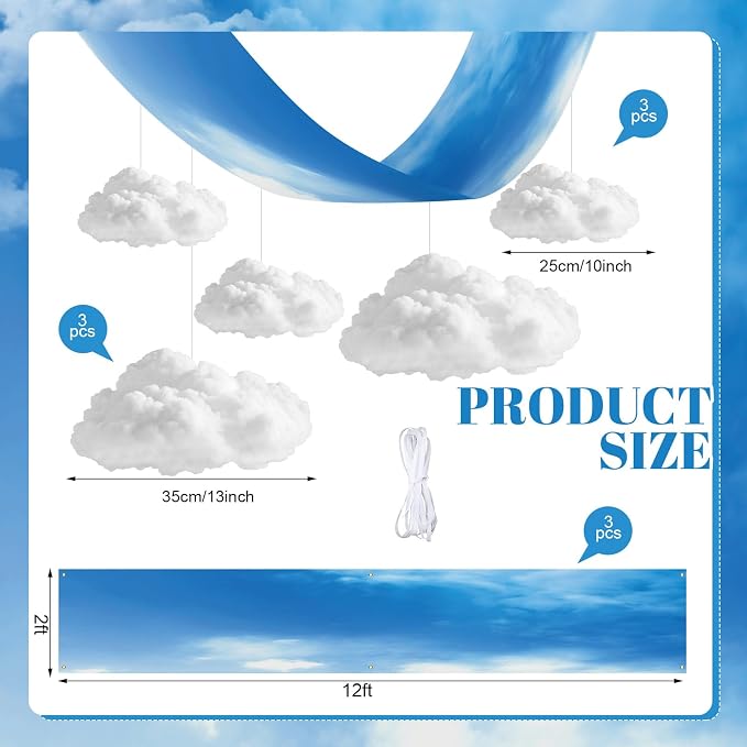VioraWhite 9 Pcs Blue Sky White Cloud Ceiling Decor Include 12 x 2 ft - Image 2