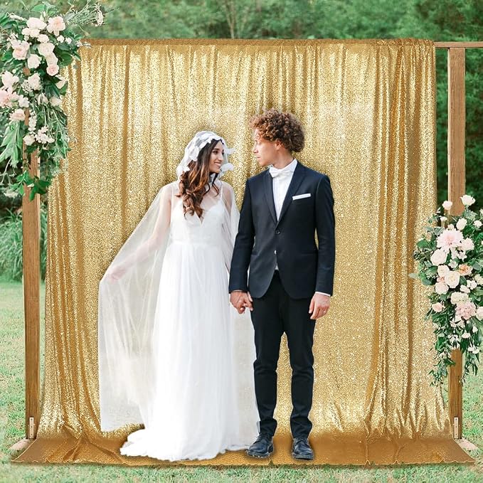 PartyDelight Gold Sequin Backdrop 6x7ft Sparkly Photo Curtain | 4 Inch Rod - Image 5