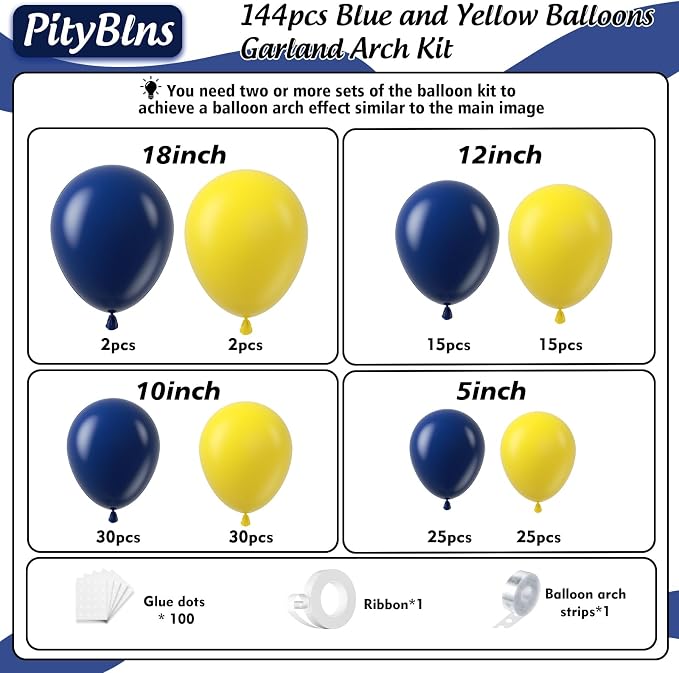144Pcs Blue and Yellow Balloons Garland Arch Kit - Image 2