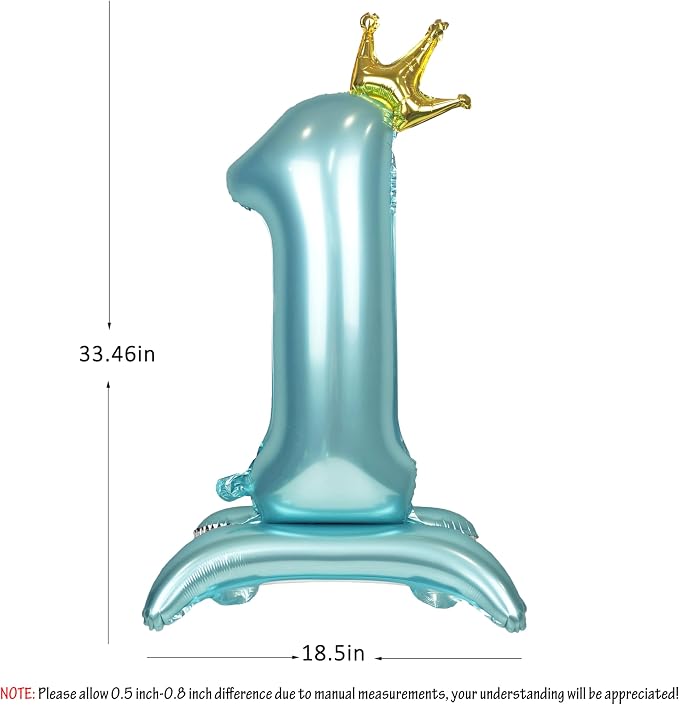 Blue Crown Number 1 Foil Balloon Standing Blue digital 1 Foil Balloon | - Image 2